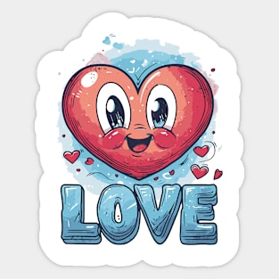 Playful Love: Cute Heart Mascot - Red Blue Pink Cartoon Charm Sticker